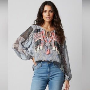 NWT!! Ramy Brook Colorful Embroidered Myra Boho Blouse Size XS Oversized $275